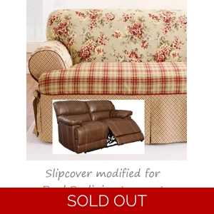 Dual Reclining LOVESEAT Slipcover T Cushion Shabby Toile Red Sure Fit